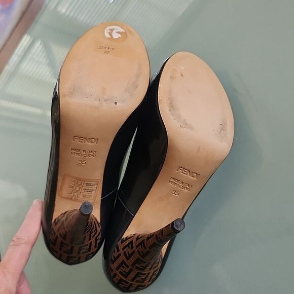 Fendi Blue Patent Leather Zucca Platform Heels - Picture 7 of 10